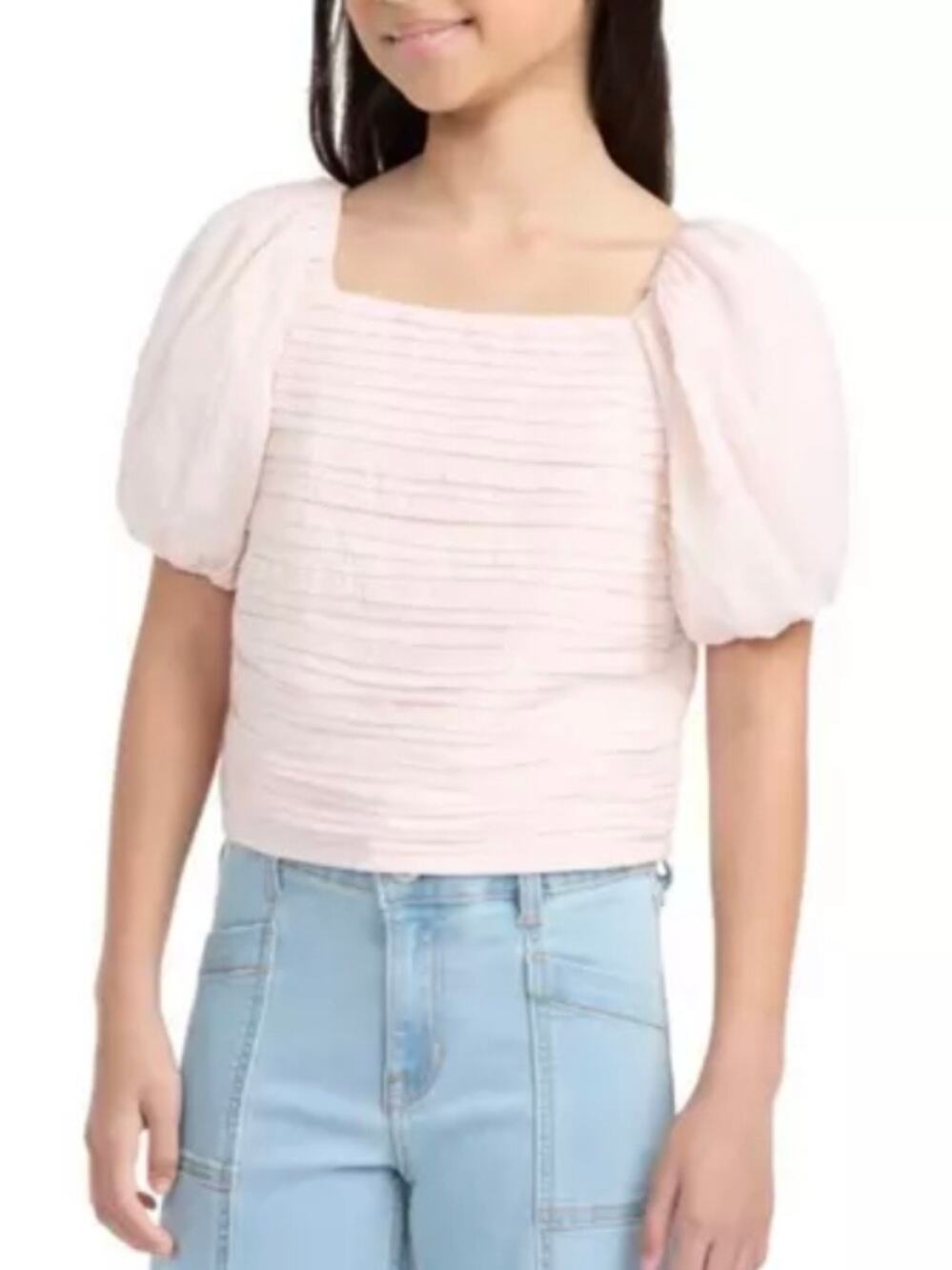 Abercrombie & Fitch Kids Emerson Puff Sleeve Top Mauve Chalk Pink 11/12